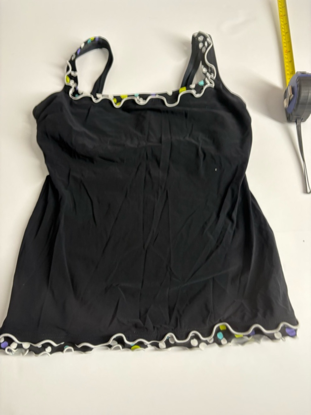 Black Women's Tankini Top with Scalloped Trim